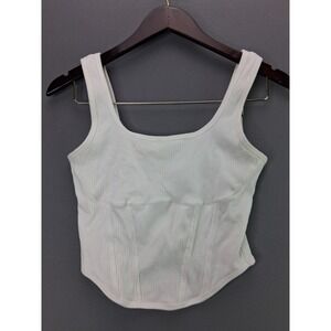 Victoria's Secret PINK Corset Tank Top Small White Ribbed Curved Hem Sleeveless